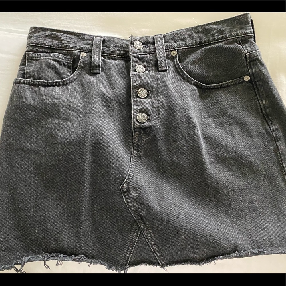 Rigid Denim A-Line Mini Skirt in Lunar Wash: Button-Front Edition 28
